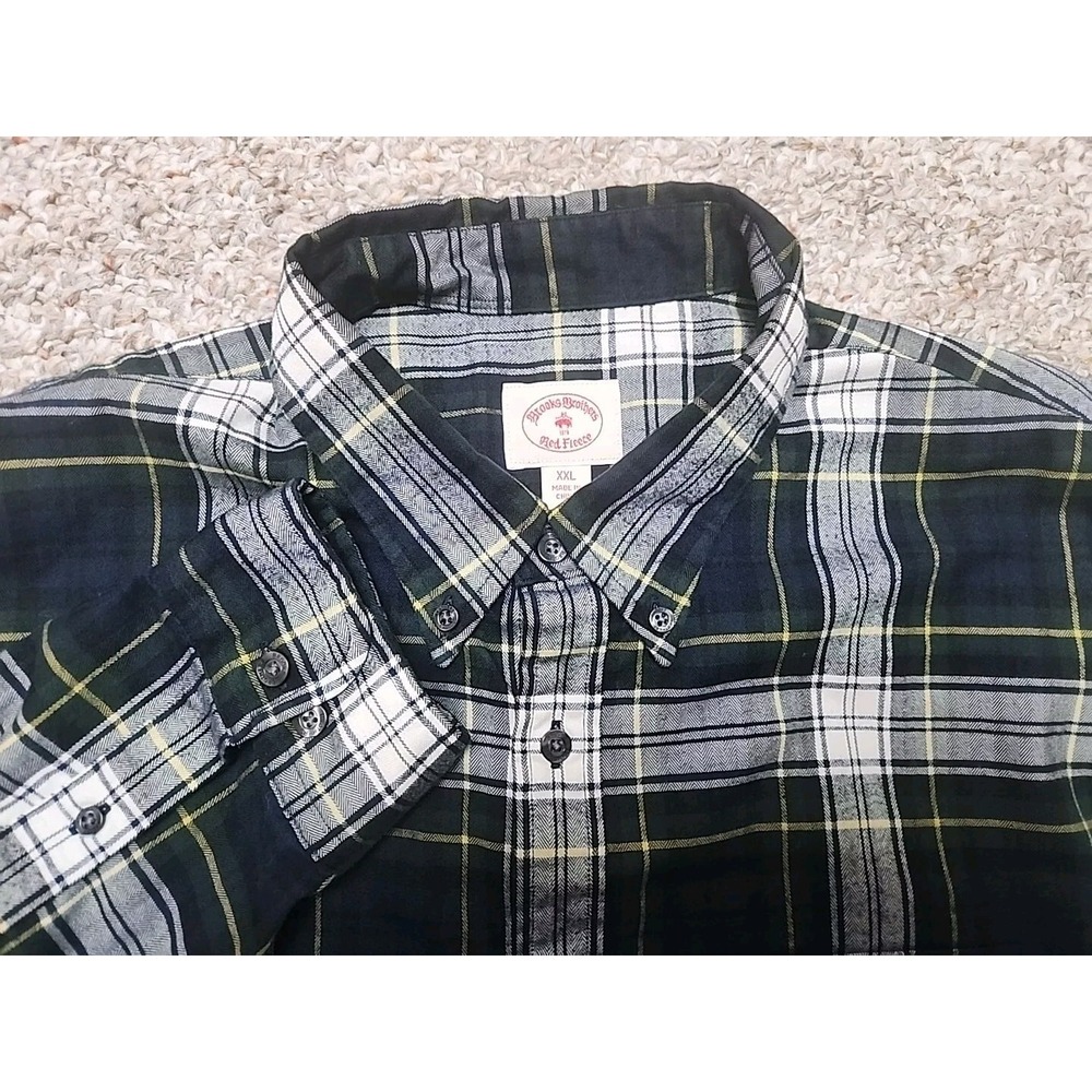Brooks Brothers Red Fleece Mens XXL‎ Blue Green Plaid Long Sleeve Button Down